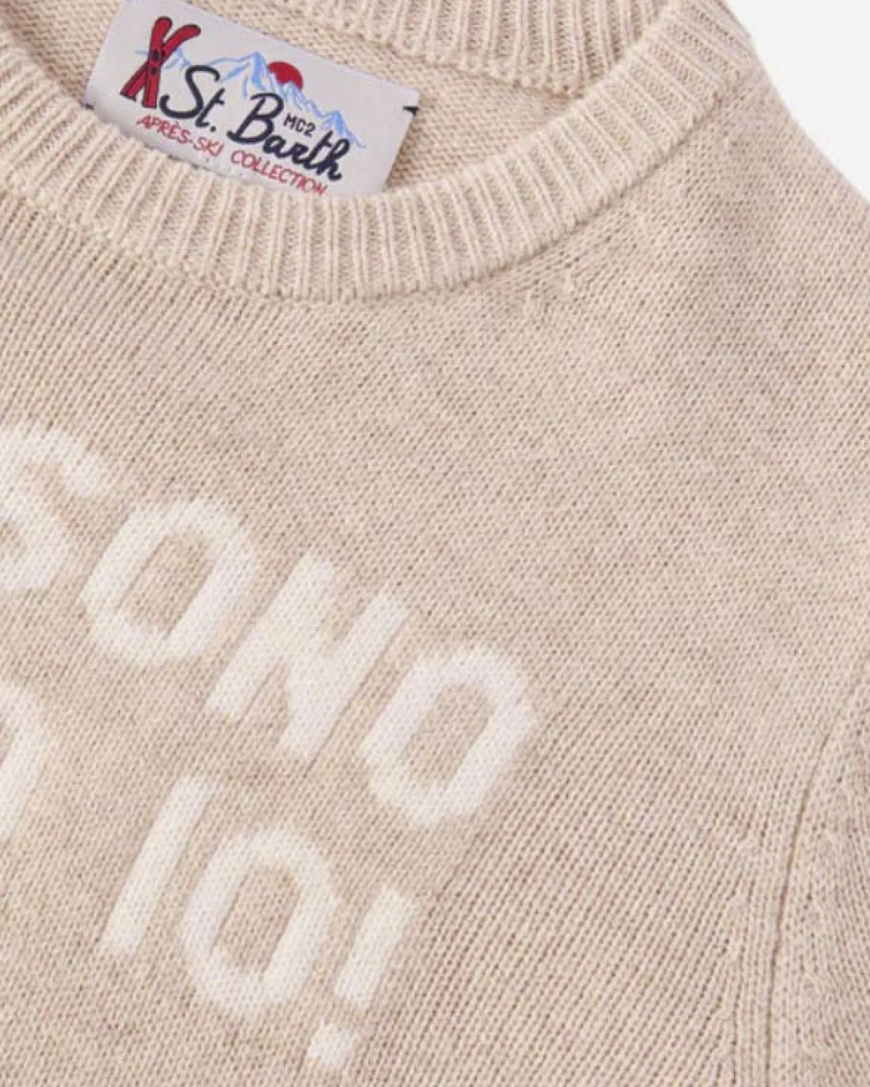 Maglia beige MC2 Saint Barth girocollo in misto lana e cashmere con scritta Non sono stato io!