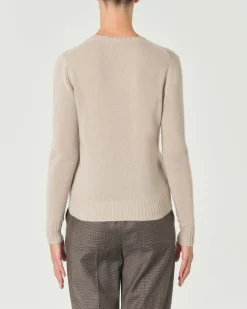 Maglia beige melange girocollo in puro cashmere