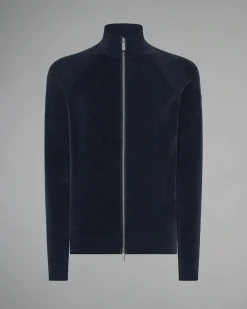 Maglia blu R.R.D. Velvet Full Zip Knit in ciniglia con maniche raglan e chiusura zip