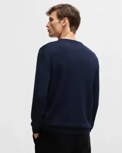 Maglia Boss blu con scollo a V in pura lana vergine