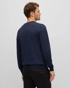 Maglia Boss blu girocollo in pura lana vergine