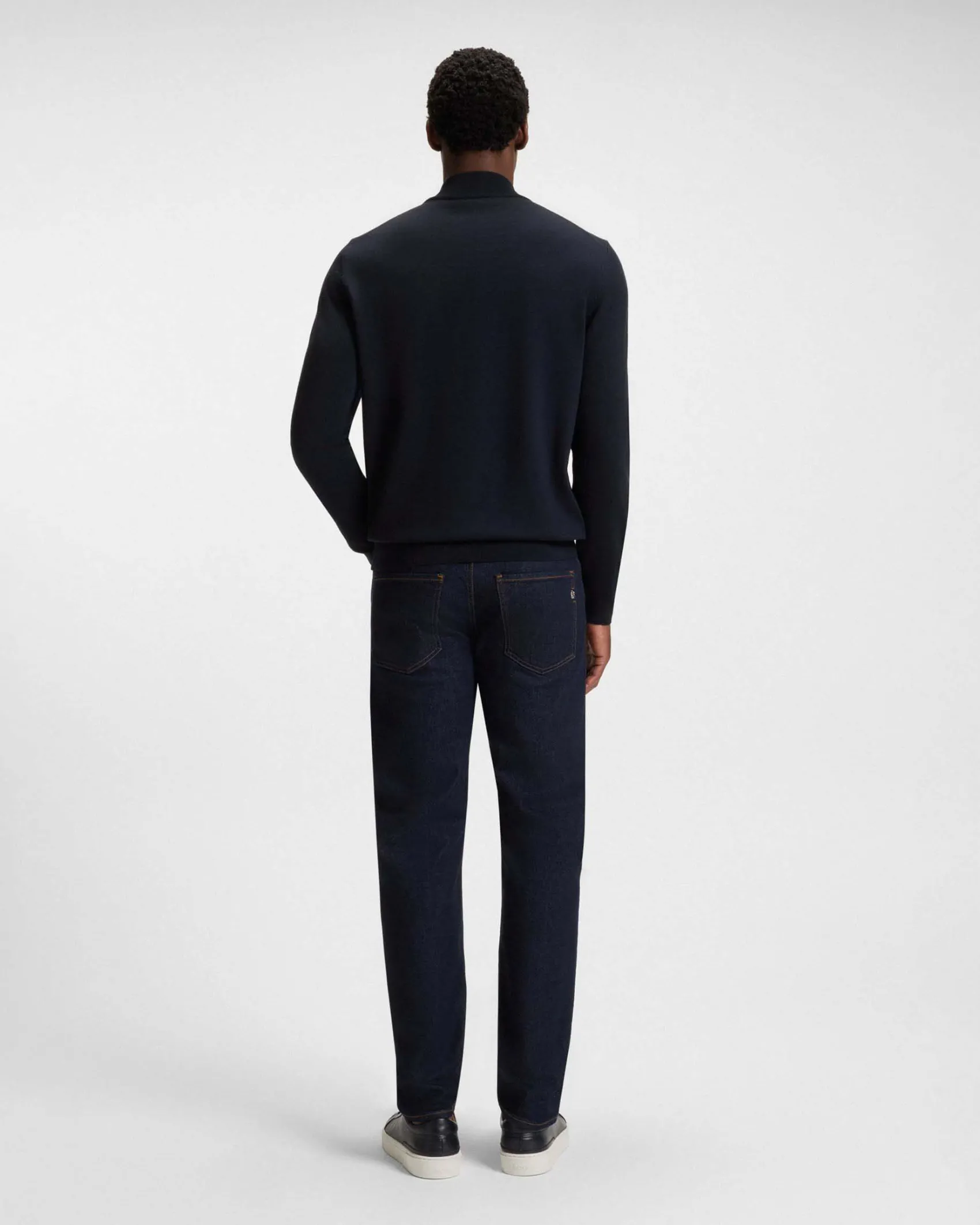 Maglia Boss blu in pura lana vergine con apertura a mezza zip