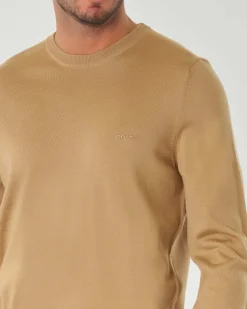 Maglia Boss cammello girocollo in pura lana vergine