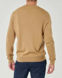 Maglia Boss cammello girocollo in pura lana vergine