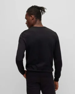 Maglia Boss nera con scollo a V in pura lana vergine