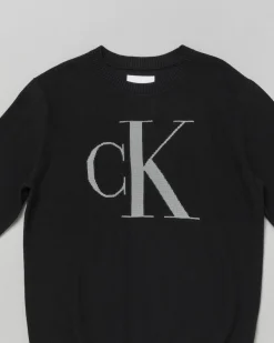 Maglia Calvin Klein nera in cotone con maxi logo salvia