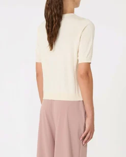Maglia color avorio in seta e cotone a lavorazione rasata MM Max Mara con maniche corte