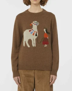 Maglia color cammello Weekend Max Mara in misto alpaca e lana con disegno jacquard lama