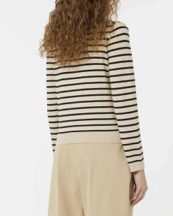 Maglia color sabbia a righe blu Weekend Max Mara in lana e sata con scollo a giro