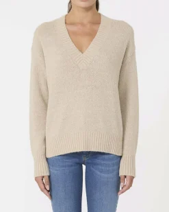Maglia color sabbia in bouclè di alpaca e cotone Weekend Max Mara con scollo a V
