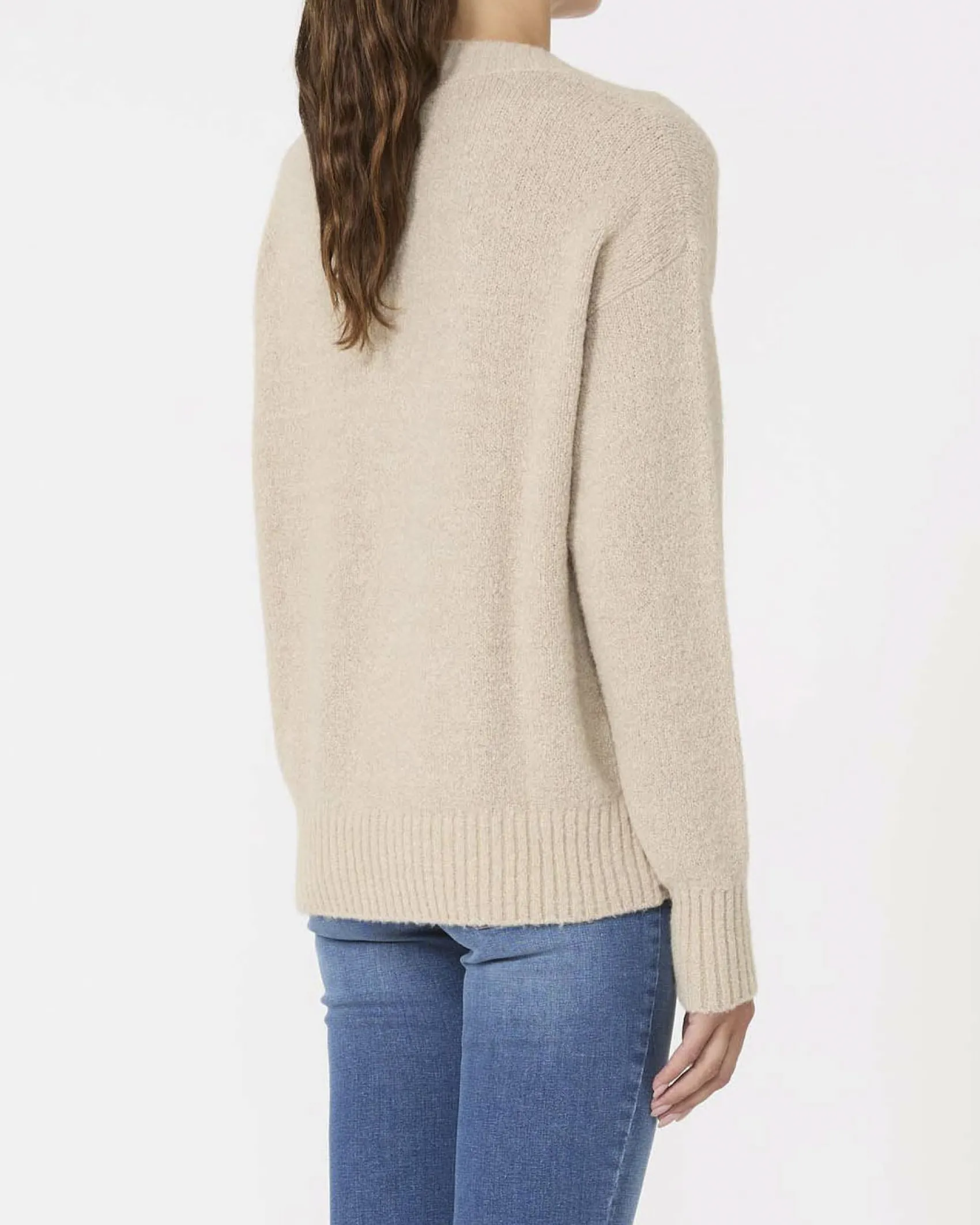 Maglia color sabbia in bouclè di alpaca e cotone Weekend Max Mara con scollo a V
