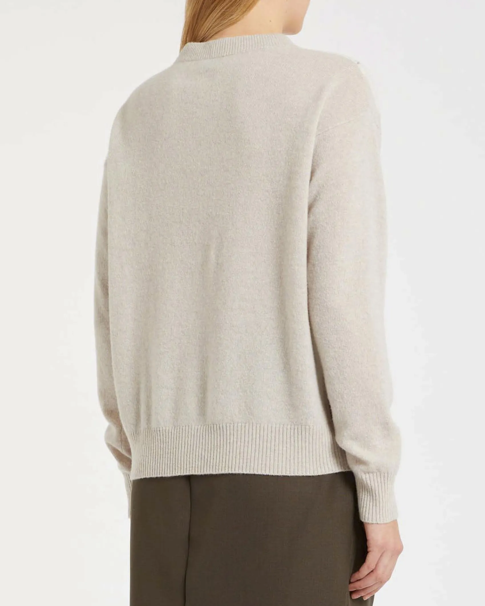 Maglia color sabbia Marella in lana e cashmere con scollo a V e motivo a losanghe marroni sul davanti