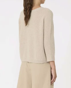Maglia color sabbia Weekend Max Mara in misto mohari a coste con maniche raglan