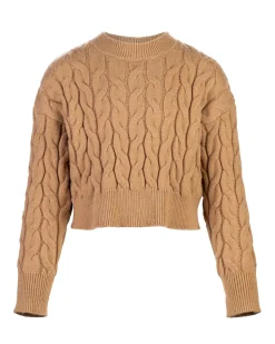 Maglia Elsy cropped cammello in misto viscosa a trecce