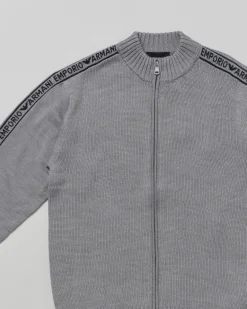 Maglia Emporio Armani lana grigia con zip e bande logate