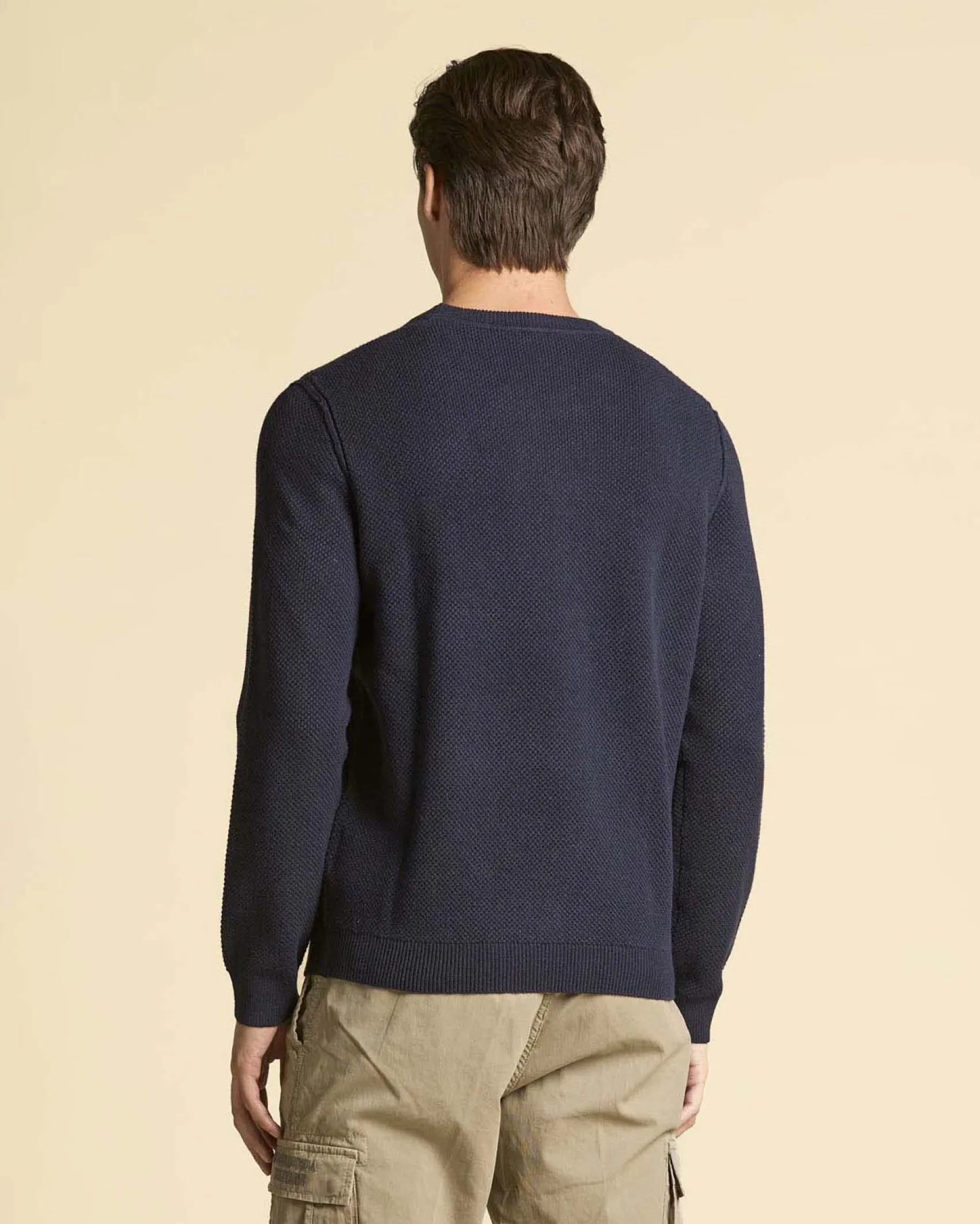 Maglia girocollo Aeronautica Militare blu in misto lana e cotone a nido d'ape