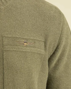 Maglia girocollo Aeronautica Militare verde militare in misto cotone e lana tinto capo