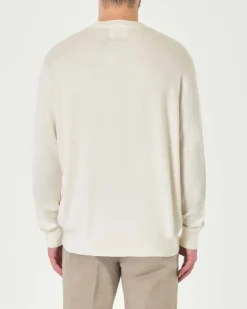 Maglia girocollo Armani Exchange color panna in misto cotone viscosa e seta