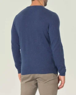 Maglia girocollo Ashki.i blu indaco in misto lana e cachemire
