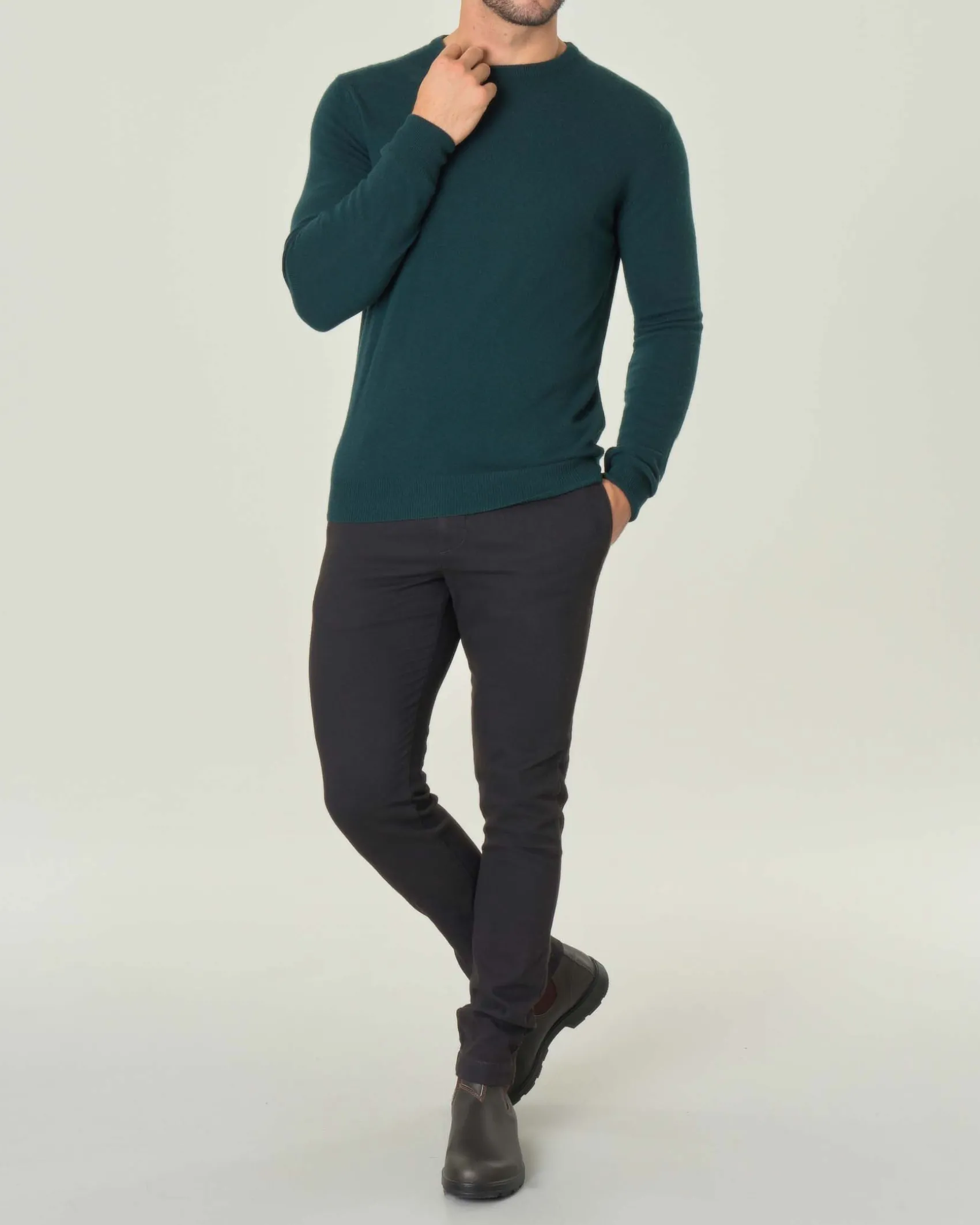 Maglia girocollo Ashki.i verde bottiglia in misto lana e cachemire