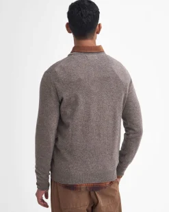 Maglia girocollo Barbour color noce in pura lana