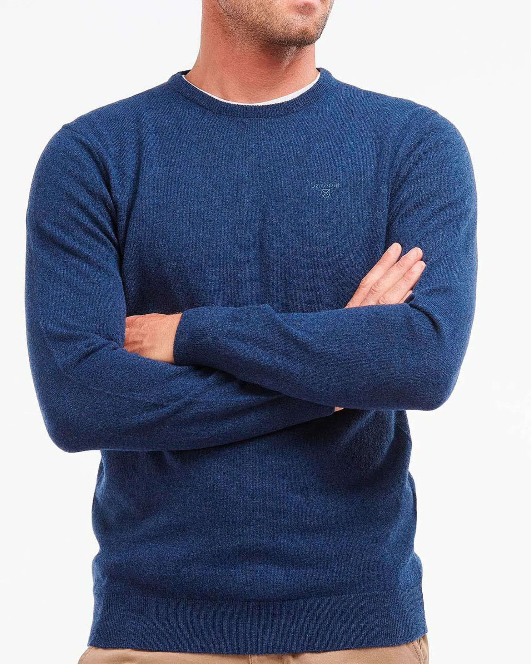Maglia girocollo Barbour blu indaco in pura lana