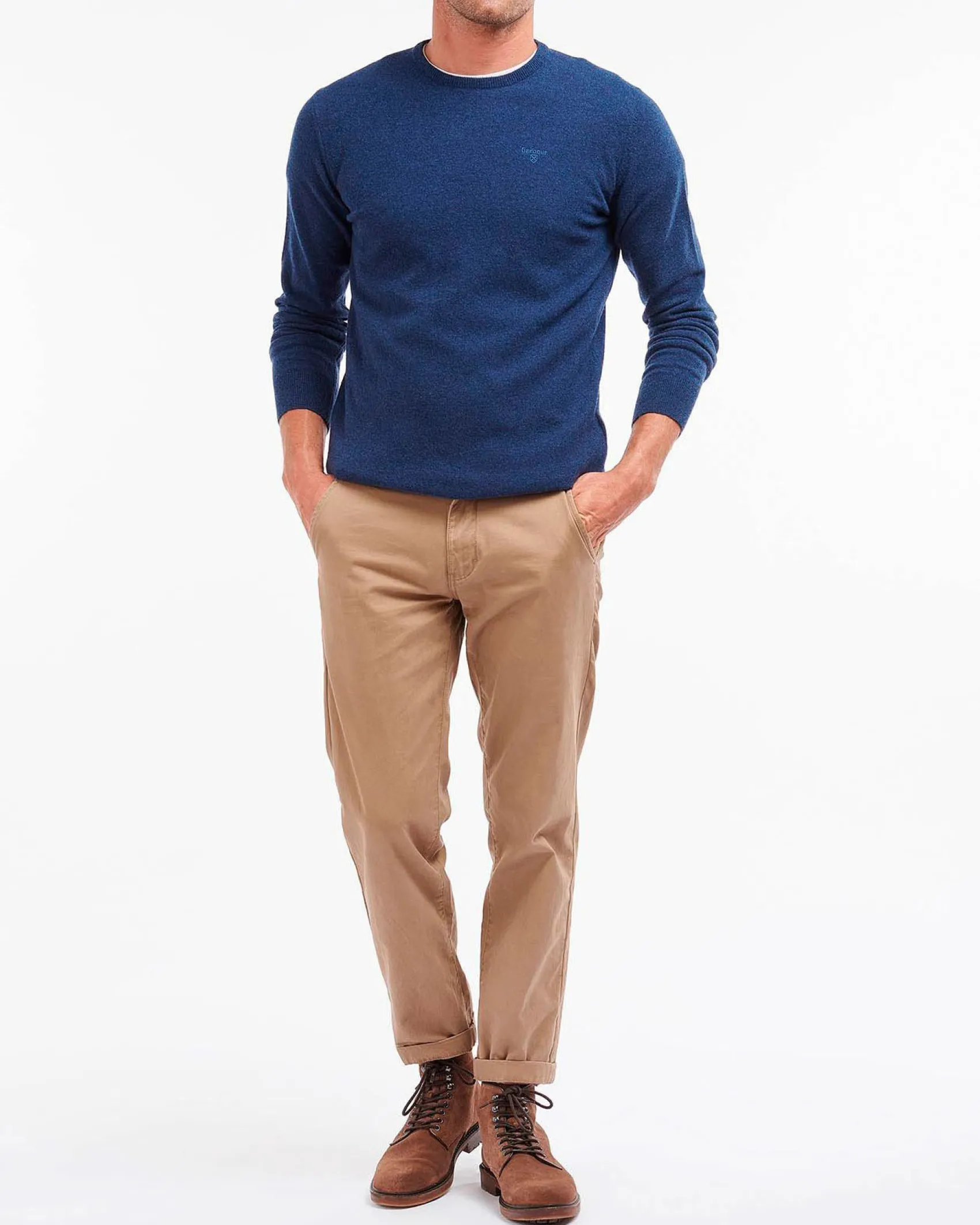 Maglia girocollo Barbour blu indaco in pura lana