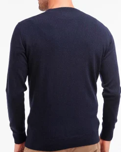 Maglia girocollo Barbour blu in pura lana