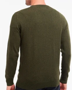 Maglia girocollo Barbour verde scuro in pura lana