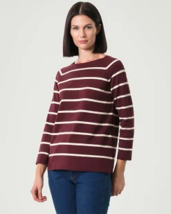 Maglia girocollo bordeaux Emme Marella a righe bianche in misto viscosa con spacchi laterali