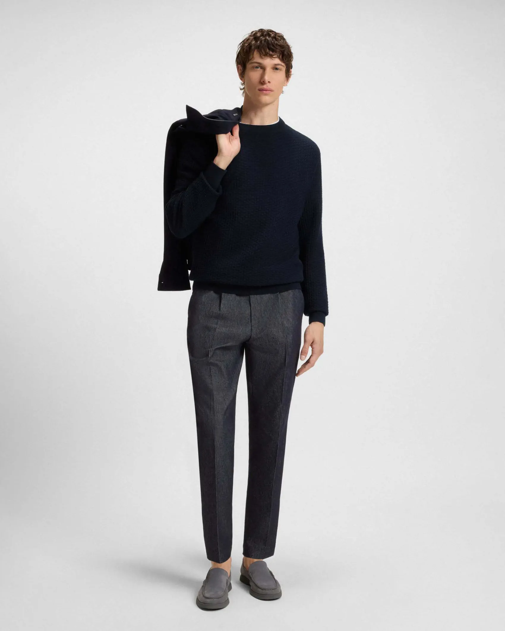 Maglia girocollo Boss blu in puro cotone punto canestro