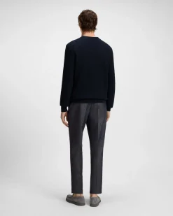 Maglia girocollo Boss blu in puro cotone punto canestro
