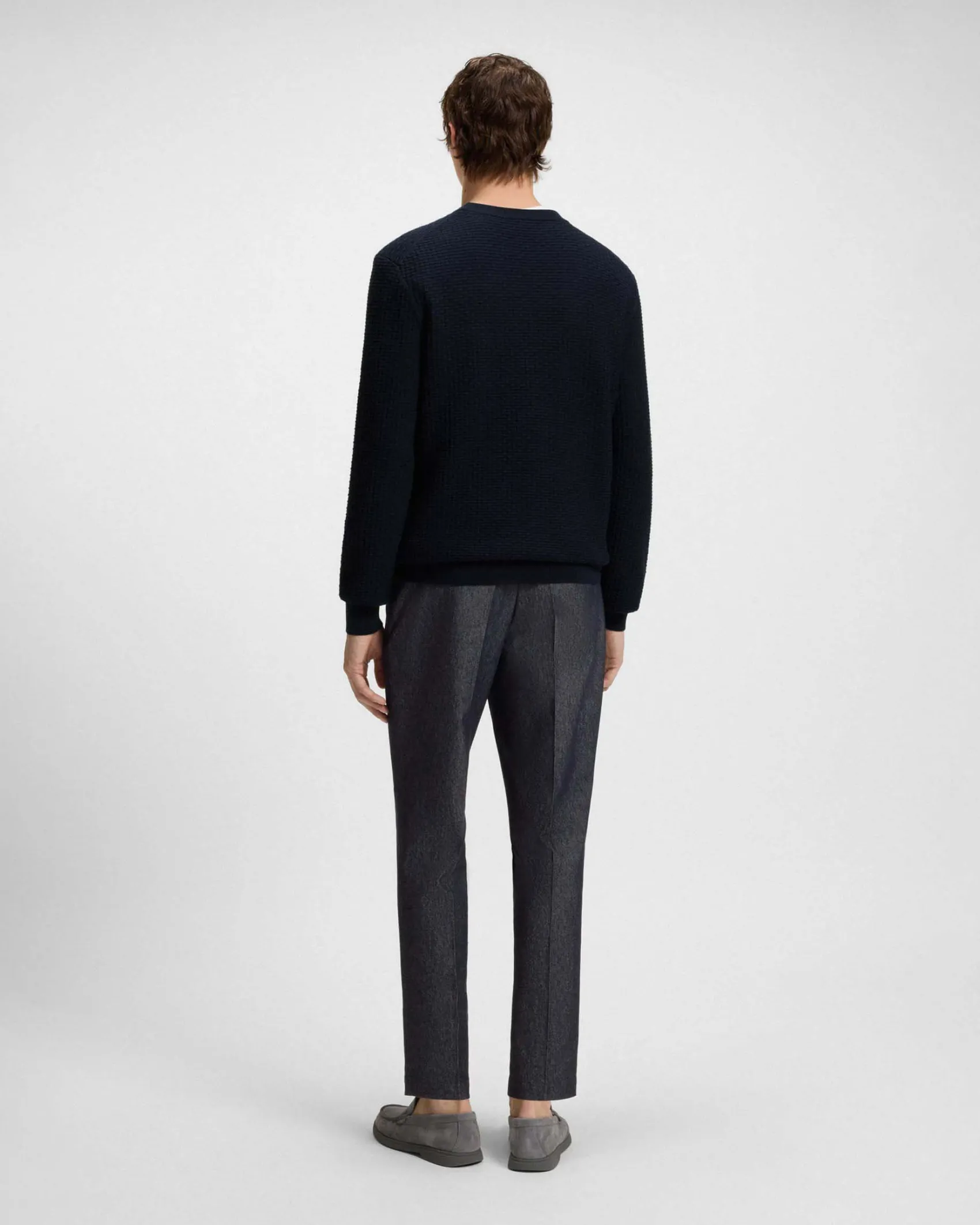 Maglia girocollo Boss blu in puro cotone punto canestro