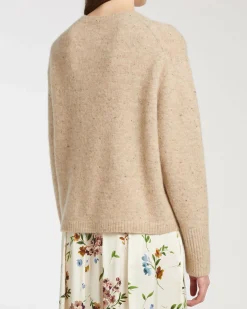 Maglia girocollo color noce Marella in filato bottonato di misto alpaca stretch con giromanica sceso