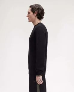Maglia girocollo Fred Perry nera in puro cotone punto waffle