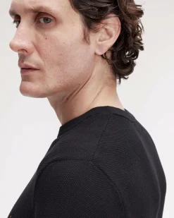 Maglia girocollo Fred Perry nera in puro cotone punto pepe