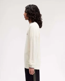 Maglia girocollo Fred Perry color panna in puro cotone punto waffle