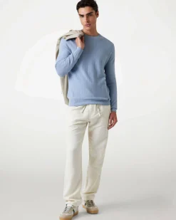 Maglia girocollo Guess azzurra in cotone e modal lavorata chevron