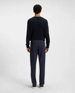Maglia girocollo Hetico Boss blu in misto lana e cashmere a trecce