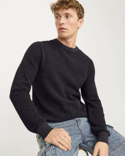 Maglia girocollo Jack & Jones grigio antracite in puro cotone punto mimosa regular-fit con etichetta logo sul fianco
