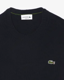 Maglia girocollo Lacoste blu in lambswool di pura lana