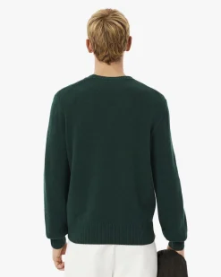 Maglia girocollo Lacoste verde in lambswool di pura lana