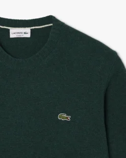 Maglia girocollo Lacoste verde in lambswool di pura lana