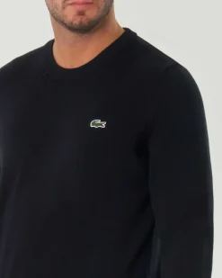 Maglia girocollo Lacoste nera regular-fit in cotone con logo ricamato sul petto