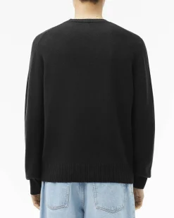 Maglia girocollo Lacoste nera in lambswool di pura lana