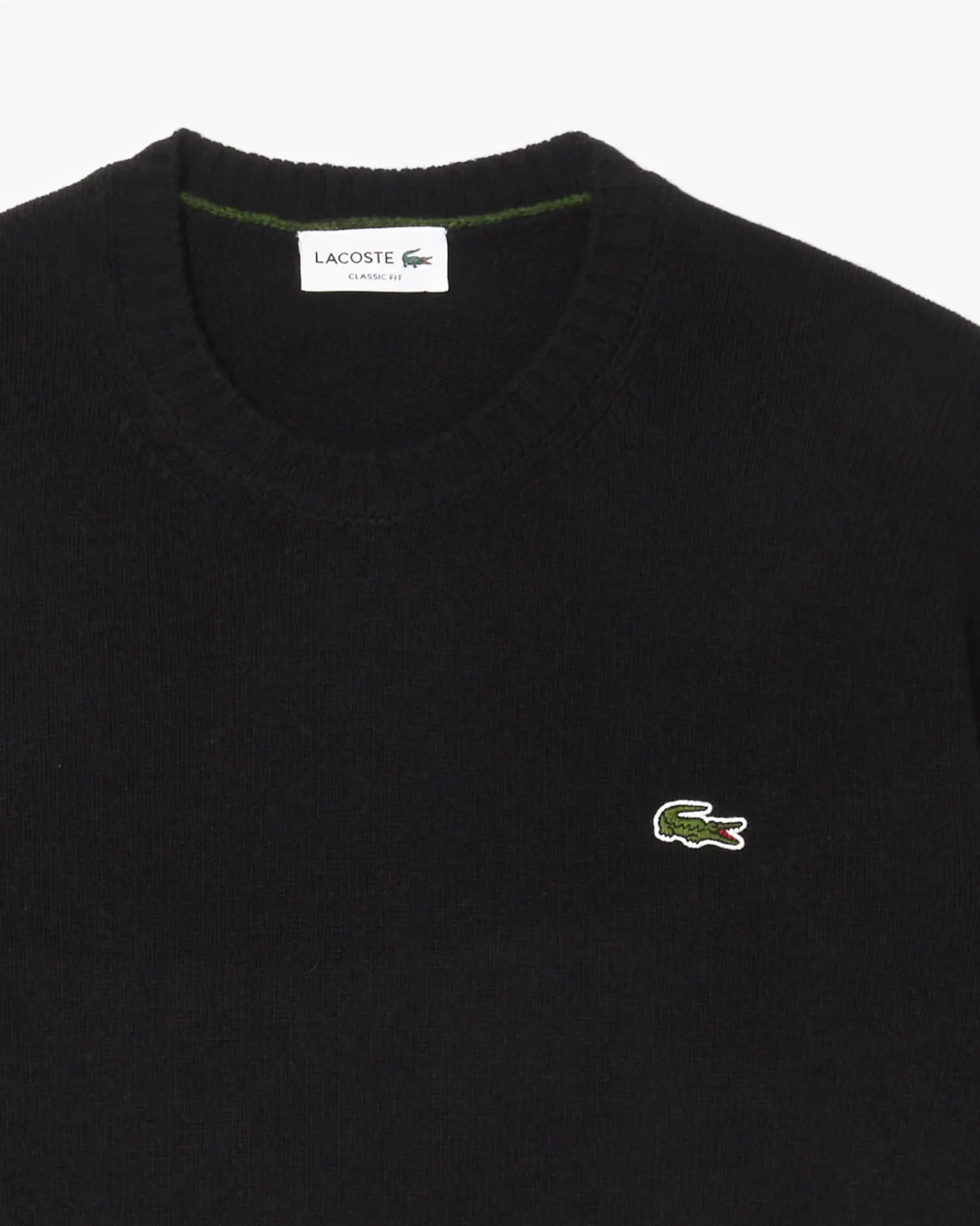 Maglia girocollo Lacoste nera in lambswool di pura lana
