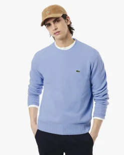 Maglia girocollo Lacoste celeste in lambswool di pura lana