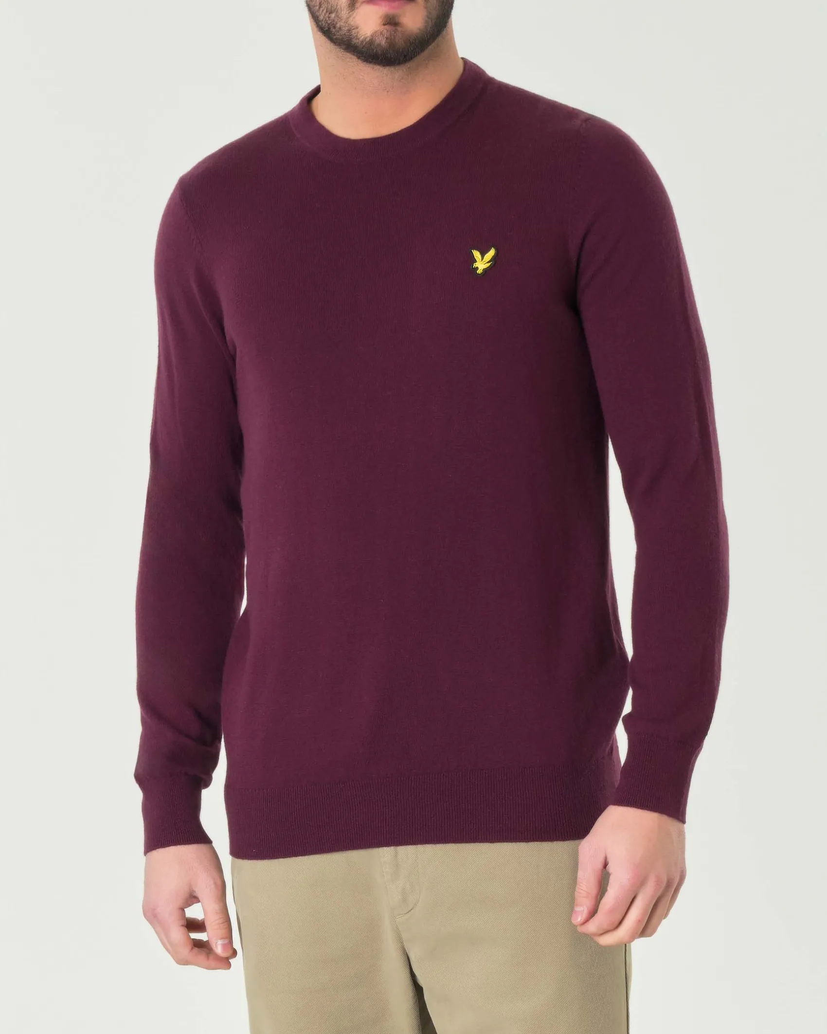 Maglia girocollo Lyle & Scott bordeaux in misto cotone e lana merino