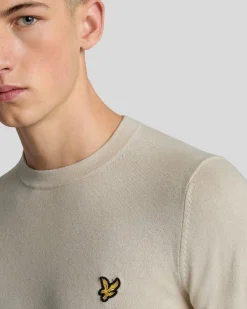 Maglia girocollo Lyle & Scott beige in misto cotone e lana merino