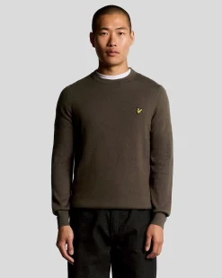 Maglia girocollo Lyle & Scott marrone in misto cotone e lana merino